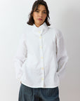 Shibo Jacket in White – front view, lightweight cotton with fine pintuck texture.
