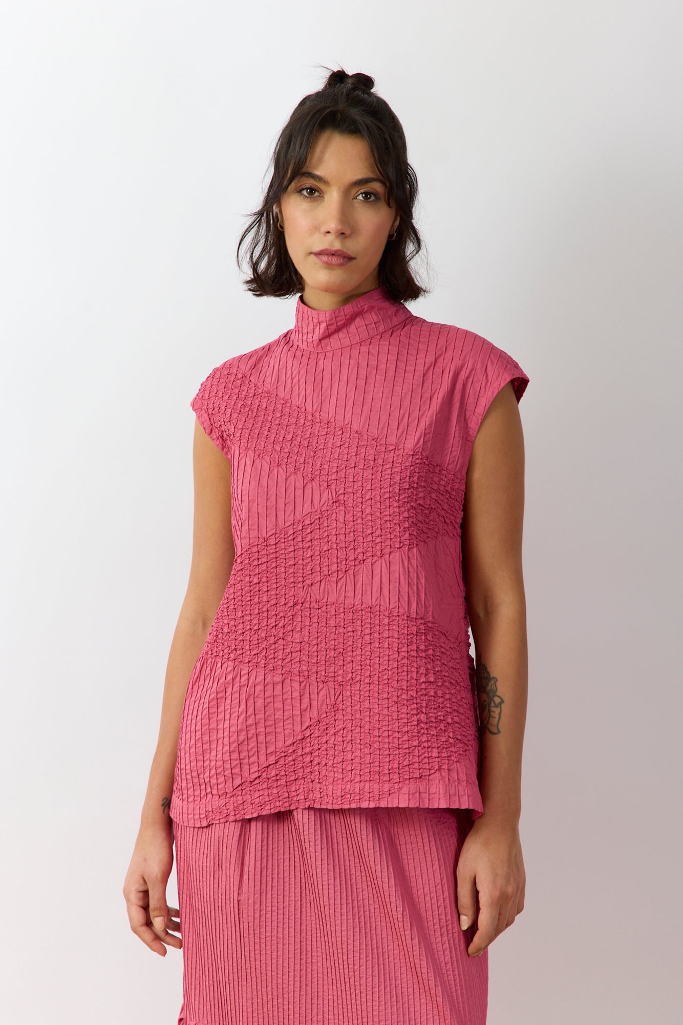 Shibo Shell Top in Dust Pink colour variant front view, showcasing colour and texture