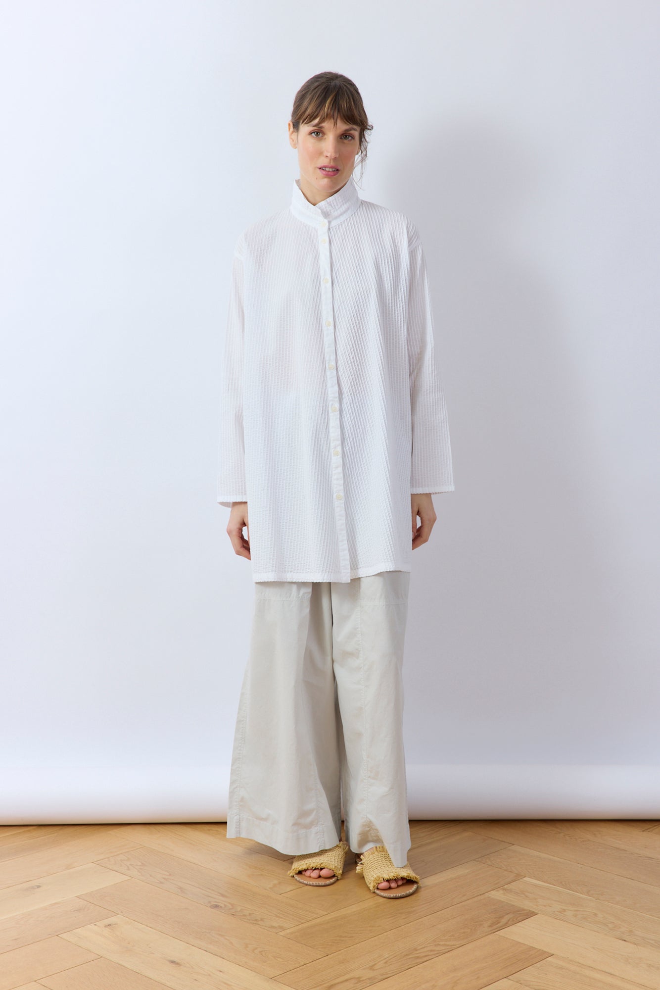 Yaccomaricard Classic Tunic Shirt in White - Japanese designer longline A-line cotton shirt.