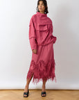 Model wearing Yaccomaricard Shibo Top  in Dust Rose matching it with Kazari Skirt, having a monotone japanese look.