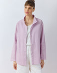 Front view of Nikku Shirt in lilac purple by Yaccomaricard with a tailored look.