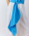 Close-up of the double D-ring adjuster and garment-dyed cotton on the Yaccomaricard Sukafu Belt in Hana Blue.