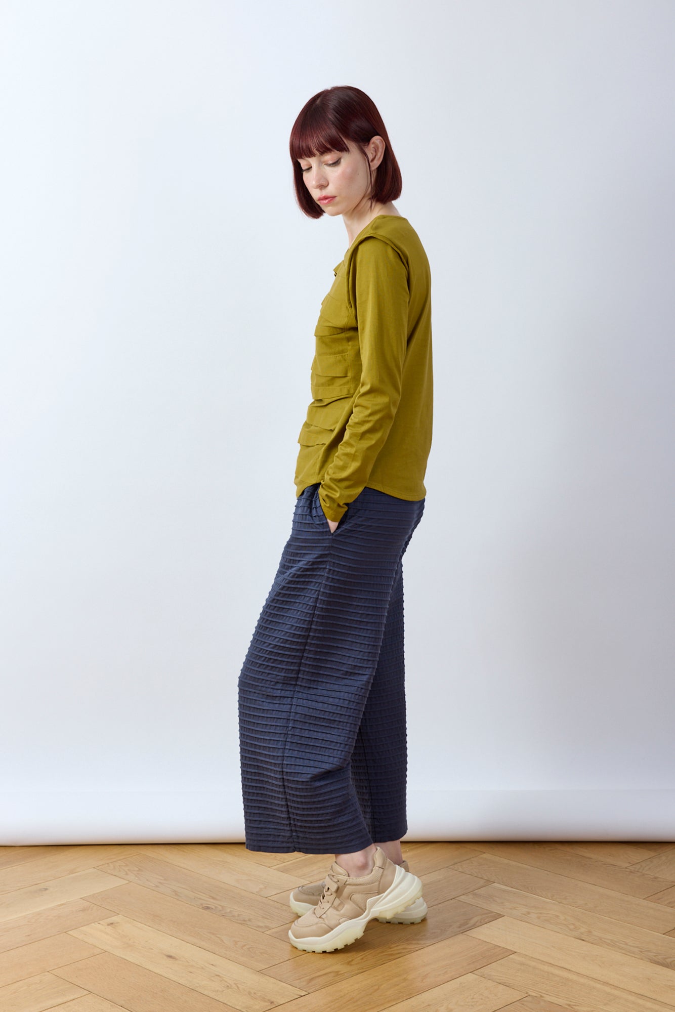 Pintuck Cotton Jersey Trouser