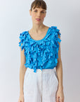 Yaccomaricard Hane Vest in Hana Blue – Japanese designer cotton lawn off-body vest.