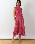 Yaccomaricard Kazari skirt in Dust Rose with elastic band combining style with practicality.