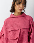 Close up of the Shibo Top by Yaccomaricard, in Dust Rose, crafted from lightweight cotton lawn.