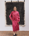 Model wearing Shibo Top bin Dust pink by Yaccomaricard, showcasing minimal and elegant Japanese design.