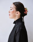 Close-up of the short stand-up collar and diagonal pintucks on the Yaccomaricard Classic Tunic Shirt.
